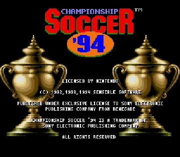 Championship Soccer '94 (USA) (En,Fr,De,It) screen shot title